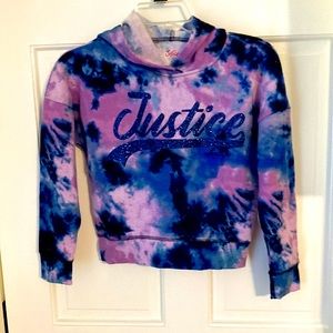 Girls Justice fleece lined hoodie size small (7/8). Blue & purple tie-dye